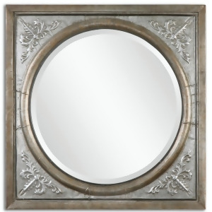 33.75 Albain Round Beveled Wall Mirror with Antique Silver Embossed Metal Frame - All