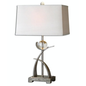 27.5 Modern Thick Curved Metal and Crystal Table Lamp with Rectangular Linen Shade - All