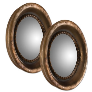 Set of 2 Oxidized Copper Rust Gray Framed Convex Wall Mirrors 17 - All