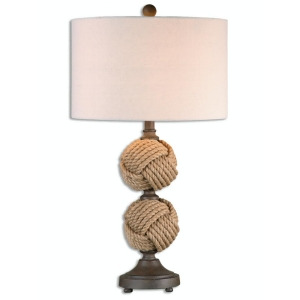 29 Natural Woven Rope Spheres Table Lamp with Round Linen Hardback Drum Shade - All