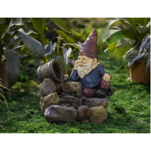 20.9 Whimsical Thinking Garden Gnome and Bucket Outdoor Patio Water Fountain - All