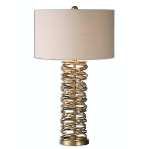 29.75 Layered Champagne Metal Ring Table Lamp with Oatmeal Linen Hardback Shade - All