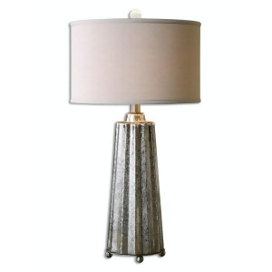 33.25 Burnished Silver Mercury Glass Table Lamp with Beige and Gray Linen Shade - All