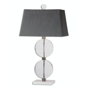 33 Thick Crystal Disk and Marble Table Lamp with Charcoal Tapered Hardback Shade - All