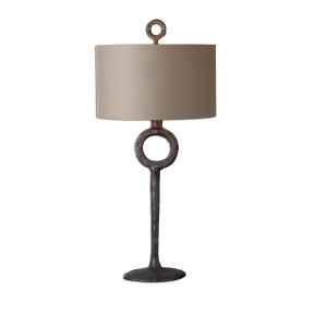 34.75 Carrill Hammered Cast Iron Rust Bronze Table Lamp with Beige Linen Shade - All