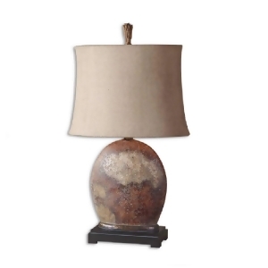 30 Distressed Rusty Brown and Aged Ivory Table Lamp with Oatmeal Shade - All