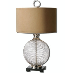 29.5 Heavy Metal Polished Nickel Cage Accent Lamp with Bronze Linen Fabric Shade - All