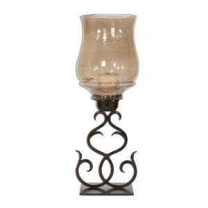 23 Hand Forged Antiqued Bronze Glass Hurricane Candle Holder with Candle - All