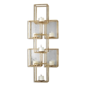 47 Cullen Stacked Gold Leaf Metal Cube and Antiqued Mirrored Wall Sconce - All