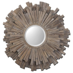 43 Large Burnished Light Walnut Brown Sunburst Round Beveled Wall Mirror - All