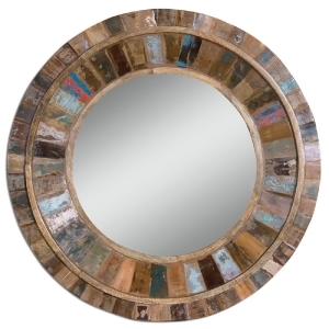 32 Bohemian Multi-Colored Reclaimed Mango Wood Round Wall Mirror - All