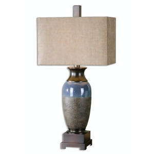 32.5 Textured Ceramic Table Lamp with Bronze Accents and Linen Hardback Shade - All
