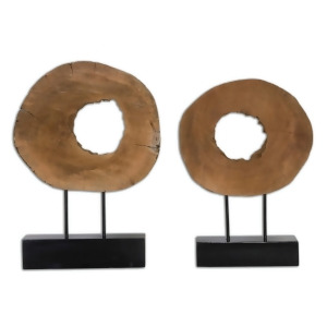 Set of 2 Rustic Natural Mango Wood Logs on Matte Iron Bases 20.5 - All