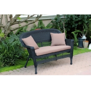 51 Black Resin Wicker Outdoor Patio Garden Love Seat Brown Cushion Pillows - All