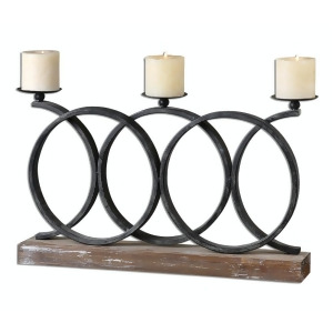23.625 Kei Geometric Aged Iron Pillar Candle Candelabra with Weathered Fir Wood Base - All