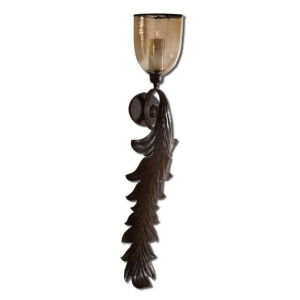 Rust Bronze finished DecorativeTinella Leaf Patterned Candle Wall Sconce - All