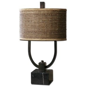 30 Rustic Bronze and Black Marble Woven Rattan Table Lamp - All
