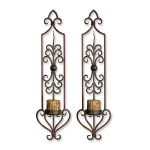 Pack of 2 Hand Forged Candle Holder Wall Sconces with Antiqued Candles 30 - All
