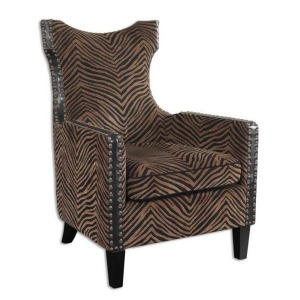 43 Exotic Plush Striped Animal Print with Studded Trim Accent Arm Chair - All