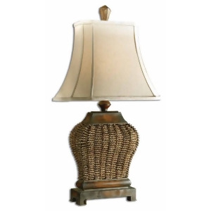30 Distressed Mahogany Rust and Beige Table Lamp with Hand Sewn Shade - All