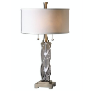 28.5 Elegant Twisted Smoky Gray Glass Table Lamp with Round Hardback Linen Shade - All