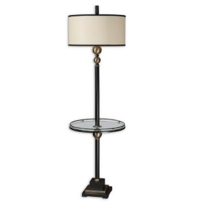 66 Rustic Black and Coffee Bronze Tempered Glass End Table Floor Lamp - All