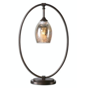 25 Oval Metal Oxidized Bronze Table Lamp with Suspended Mercury Glass Shade - All