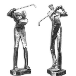 Set of 2 Metallic Silver and Black Glazed Finish Golfer Figurines 16 - All