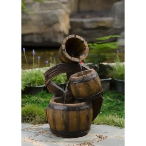 24.8 Led Lighted Three-Tiered Wood Barrel Urn Outdoor Patio Garden Water Fountain - All