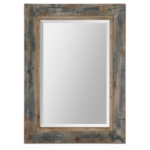 38 Rustically Distressed Slate Blue Framed Beveled Rectangular Wall Mirror - All