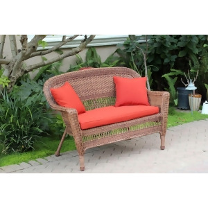 51 Honey Resin Wicker Outdoor Patio Garden Love Seat Red-Orange Cushion Pillows - All