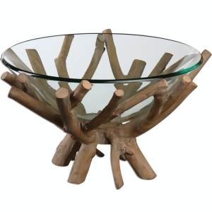 19.625 Rustic Lodge Style Decorative Clear Glass Bowl with Wooden Base - All