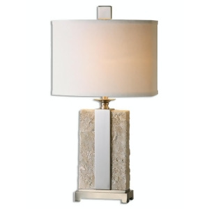 29 Off-White Stone and Brushed Nickel Table Lamp with Beige Oval Hardback Shade - All