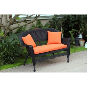 51 Black Resin Wicker Outdoor Patio Garden Love Seat Orange Cushion Pillows - All