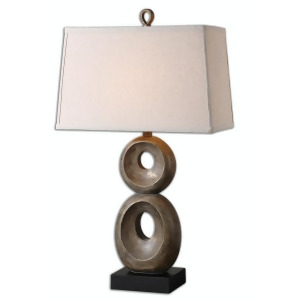 31.5 Aged Distressed Gray and Gold Leaf Table Lamp with Tapered Oatmeal Linen Shade - All