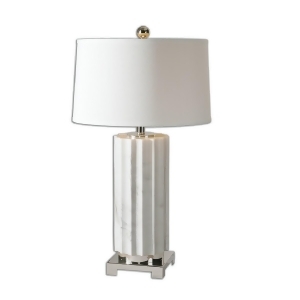 30.75 White Marble Finish Scalloped Table Lamp with Tapered Hardback Linen Shade - All