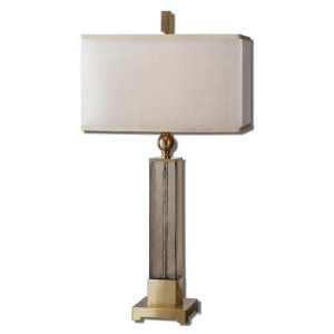 33 Textured Amber Glass and Brushed Brass Table Lamp with Double Hardback Shades - All