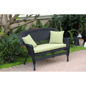 51 Black Resin Wicker Outdoor Patio Garden Love Seat Green Cushion Pillows - All