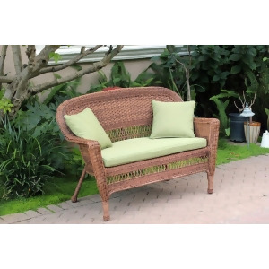 51 Honey Resin Wicker Outdoor Patio Garden Love Seat Green Cushion Pillows - All