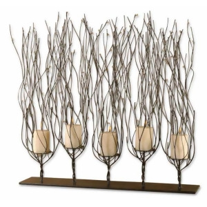31 Striking Modern Candle Holder with Distressed Beige Candles and Bead Accents - All