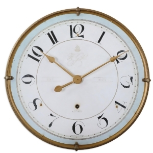31.5 Elena Pale Blue and Antiqued Gold Metal Distressed Round Wall Clock - All