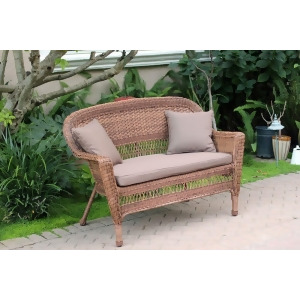 51 Honey Resin Wicker Outdoor Patio Garden Love Seat Brown Cushion Pillows - All