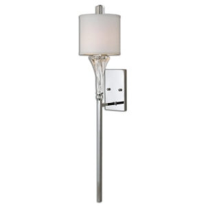 46 Long Twisted Glass Column and Chrome Wall Sconce with Linen Hardback Shade - All