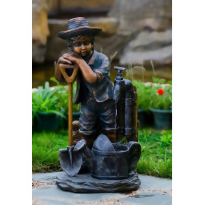 27.6 Young Boy with Bib Tap Bronze Finish Outdoor Patio Garden Water Fountain - All