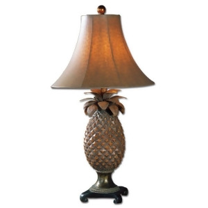 31 Hand Rubbed Brown Glaze and Bronze Ostrich Tropical Pineapple Table Lamp - All