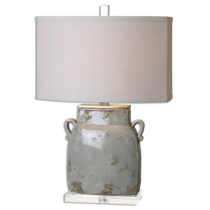 25.25 Naples Textured Ceramic Ivory-Gray Table Lamp with Beige Linen Oval Shade - All