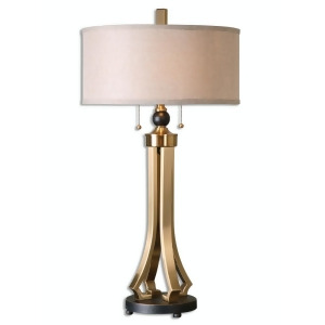 32.75 Modern Brushed Brass and Oil Rubbed Bronze Table Lamp with Linen Drum Shade - All