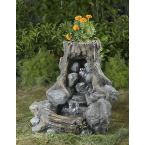 25.4 Wood and Rock Multi-Tiered Outdoor Patio Garden Water Fountain with Flower Pot - All