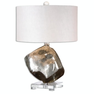 25.75 Modern Abstract Mottled Mercury Glass Table Lamp with Gray Linen Drum Shade - All