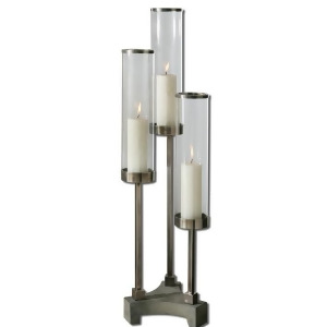 Brushed Aluminum Risto Candleholder With Clear Glass Globes - All